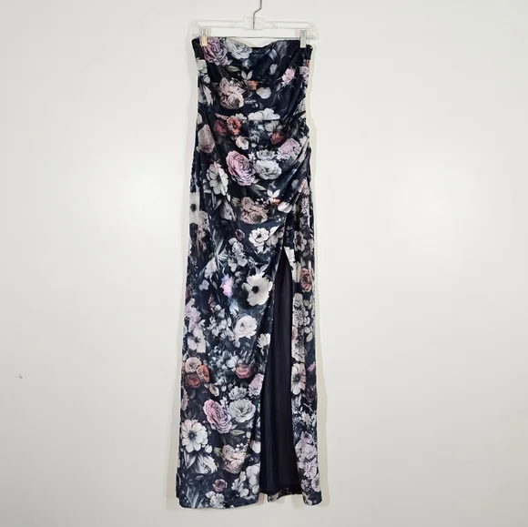 NWT Anthropologie BHLDN Luella Strapless Velvet Maxi Dress Blue Floral  Medium